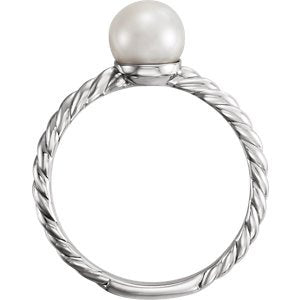 White Freshwater Cultured Pearl Rope-Trim Ring, Rhodium-Plated 14k White Gold (6.5-7mm)