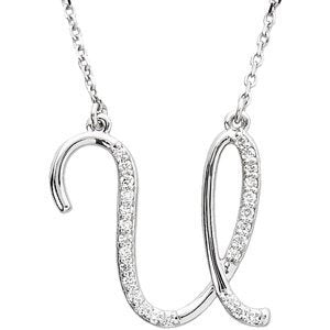 Diamond Initial Letter 'U' Rhodium-Plated 14k White Gold Pendant Necklace, 17" (GH, I1, 1/8 Ctw)