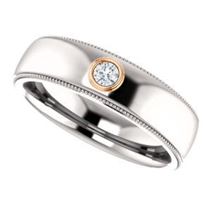 Men's Rhodium-Plated 14k White Gold Diamond and 14k Rose Gold 6mm Milgrain Band (.03 Ctw, Color G-H, SI2-SI3 Clarity) Size 11.25