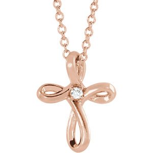 Diamond Infinity Cross 14k Rose Gold Necklace, 16"-18" (.02 Ct, G-H Color, I1 Clarity)