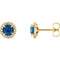 Chatham Created Blue Sapphire and Diamond Halo-Style Earrings, 14k Yellow Gold (3.5 MM) (.16 Ctw, G-H Color, I1 Clarity)