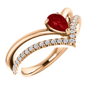 Ruby Pear and Diamond Chevron 14k Rose Gold Ring (.145 Ctw,G-H Color, I1 Clarity)
