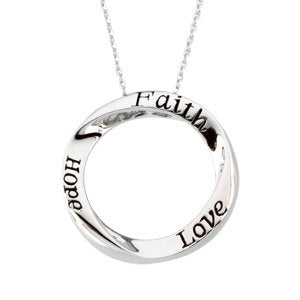 Sterling Silver Faith Hope and Love Open Circle Pendant Necklace 18"