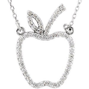 Diamond Apple 14k White Gold Pendant Necklace, 16.75" (1/5 Cttw)