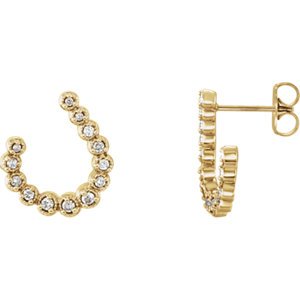 Diamond Crescent J-Hoop Earrings, 14k Yellow Gold (.25 Ctw, GH Color, I1 Clarity)