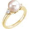 White Akoya Cultured Pearl and Diamond Ring, 14k Yellow Gold (8mm) (.25Ctw, G-H Color, I1 Clarity)