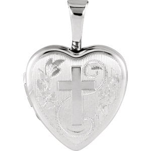 Floral Design Heart with Cross Sterling Silver Locket Pendant (15.80X16.00 MM)
