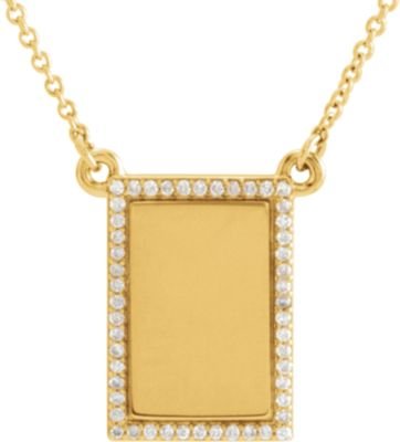 Diamond Bar Engravable Necklace, 14k Yellow Gold, 18" ( 0.125 Ctw, G-H Color, I1 Clarity)