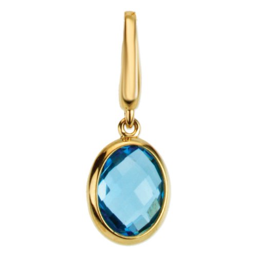14k Yellow Gold Rhodium Plated Checkerboard Swiss Blue Topaz Charm Pendant with Trigger-less Clasp