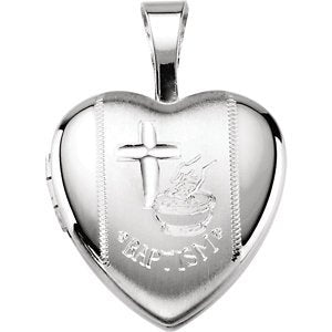 Engraved Baptism Sterling Silver Heart Locket (12.50X12.00 MM)
