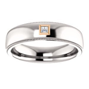 Men's Rhodium-Plated 14k White Gold Diamond and 14k Rose Gold 6.3mm Milgrain Band (.16 Ctw, Color G-H, SI2-SI3 Clarity) Size 10