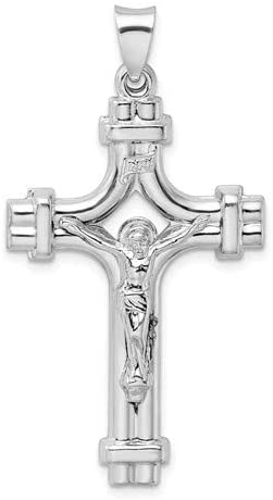 Men's Rhodium-Plated Sterling Silver INRI Fleur-de-lis Crucifix Pendant, 1.87x.94 Inches (47.5X24 MM)