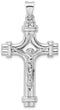 Men's Rhodium-Plated Sterling Silver INRI Fleur-de-lis Crucifix Pendant, 1.87x.94 Inches (47.5X24 MM)