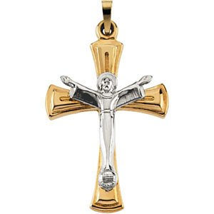 Two-Tone Risen Christ Crucifix 14k Yellow and White Gold Pendant (31.75X23MM)