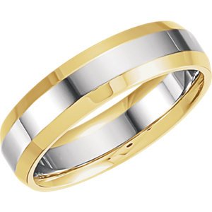 14k Yellow and White Gold 6mm Bevel Edged Comfort-Fit Band