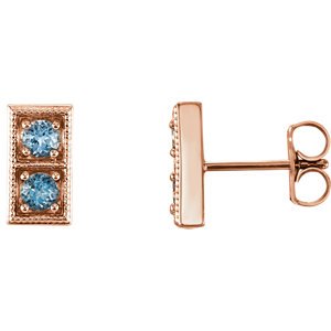 Aquamarine Two-Stone Earrings, 14k Rose Gold
