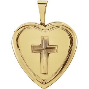 Diamond-Cut Heart with Cross 14k Yellow Gold Locket Pendant (16X15.75 MM)