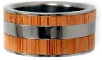 Interchangeable Bamboo Inlay 9mm Comfort Fit Titanium Band, Size 15.5