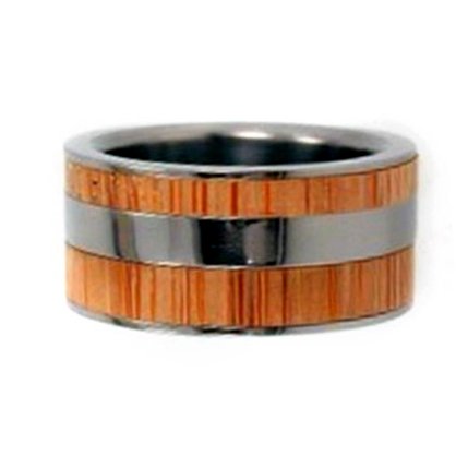 Interchangeable Bamboo Inlay 9mm Comfort Fit Titanium Band, Size 6.25