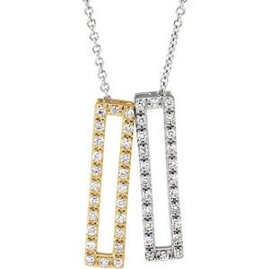 Diamond Geometric Rectangle Necklace in Rhodium-Plated 14k White and Yellow Gold, 16-18" (1/3 Ctw, Color H+, Clarity I1 )