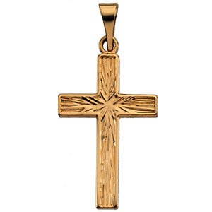 Engraved Christian Cross 14k Yellow Gold Pendant