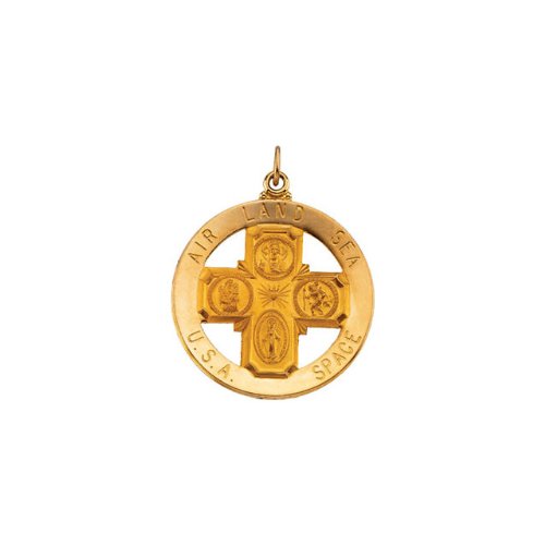 14k Yellow Gold Four Way Cross Medal (25 MM)