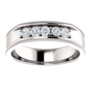 Men's Diamond Beaded Ring, Rhodium-Plated 14k White Gold (1 Ctw, Color G-H, SI2-SI3) Size 14.5