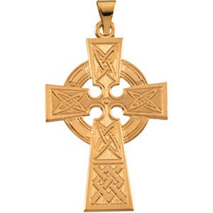 Celtic Halo Cross 14k Yellow Gold Pendant