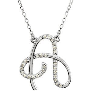 Diamond Initial 'A' Rhodium-Plate 14k White Gold Pendant Necklace, 17" (GH Color, I1 Clarity, 1/8 Cttw)