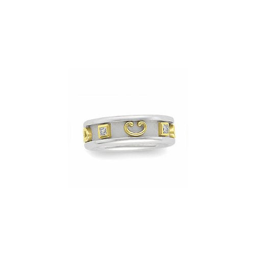 14k White and Yellow Gold Diamond Etruscan Band, Size 7.5