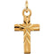 Childrens 14k Yellow Gold Engraved Design Cross Pendant Necklace, 15" Chain