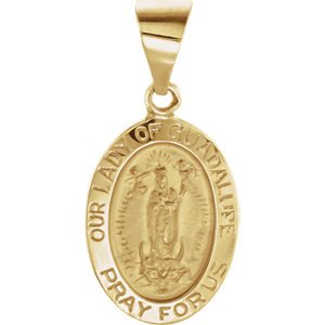 14k Yellow Gold Oval Hollow Our Lady of Guadalupe Medal (15x11 MM)