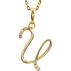 5-Stone Diamond Letter 'U' Initial 14k Yellow Gold Pendant Necklace, 18" (.03 Cttw, GH, I1)