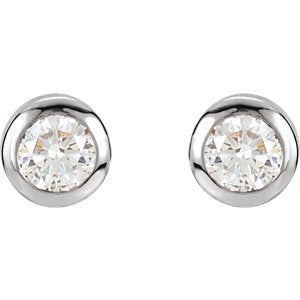 Simulated April Birthstone CZ Solitaire Stud Earrings, Rhodium-Plated Sterling Silver