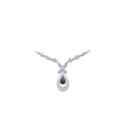 14k White Gold Blue Sapphire and Diamond Necklace