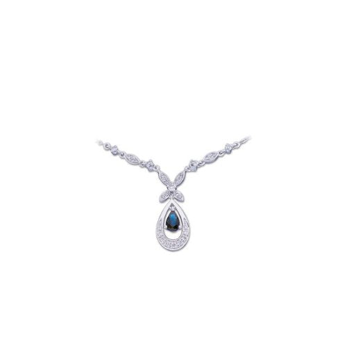 14k White Gold Blue Sapphire and Diamond Necklace