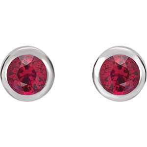Simulated July Birthstone CZ Solitaire Stud Earrings, Rhodium-Plated Sterling Silver