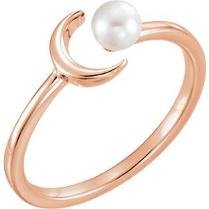 White Freshwater Cultured Pearl Crescent Ring, 14k Rose Gold (4-4.5mm) Size 7