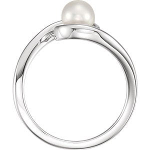 White Freshwater Cultured Pearl Bypass Ring, Rhodium-Plated 14k White Gold (5.5-6.00mm)