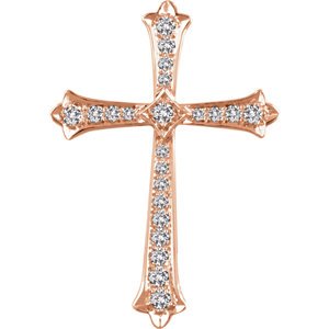 Diamond Fleur-de-Lis Cross 14k Rose Gold Pendant (1 Ctw, H+ Color, I1 Clarity)