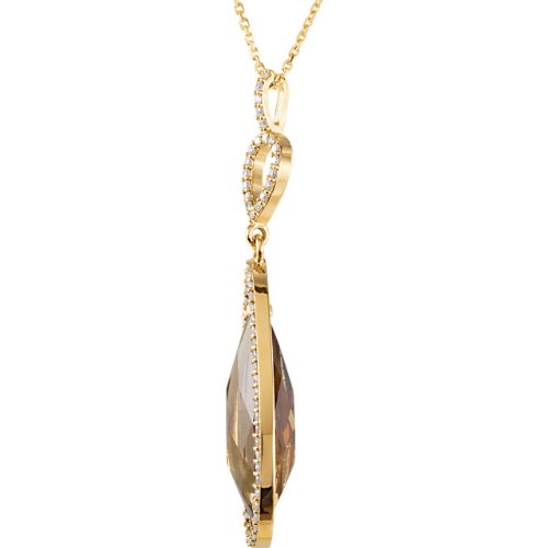 7.5 Ct Honey Quartz Pear and 1/3 Diamond Halo Necklace in 14k Yellow Gold, 18"