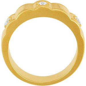 Men's 3-Stone Diamond Scalloped 14k Yellow Gold Ring, (1/4 Cttw, GH Color, I1 Clarity)