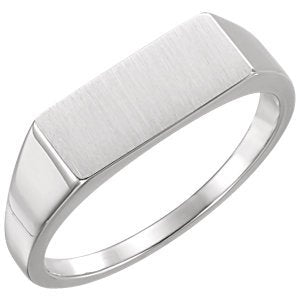 Men's Brushed Signet Ring, Rhodium-Plated 14k White Gold (7x15 mm) Size 9.75