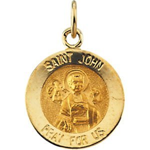 14k Yellow Gold Round St. John the Evangelist Medal (15X15 MM)