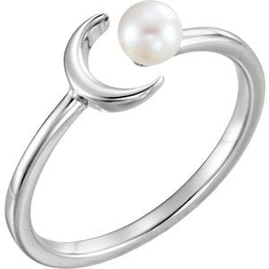 White Freshwater Cultured Pearl Crescent Ring, Rhodium-Plated 14k White Gold (4-4.5mm) Size 7