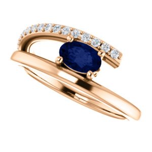 Chatham Created Blue Sapphire and Diamond Bypass Ring, 14k Rose Gold (.125 Ctw, G-H Color, I1 Clarity)