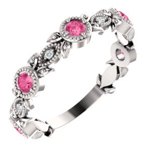 Platinum Pink Tourmaline and Diamond Vintage-Style Ring (0.03 Ctw, G-H Color, SI1-SI2 Clarity)