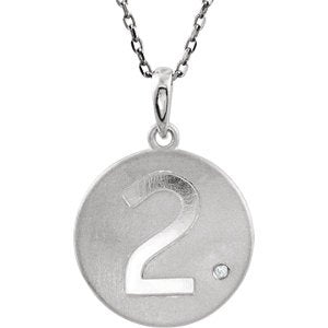 Diamond Number '2' Sterling Silver Pendant Necklace, 18" (.005 Cttw)