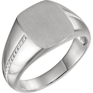 Men's Platinum Signet Rope Trim Design Ring, Size 10.5