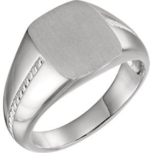 Men's Platinum Signet Rope Trim Design Ring, Size 11